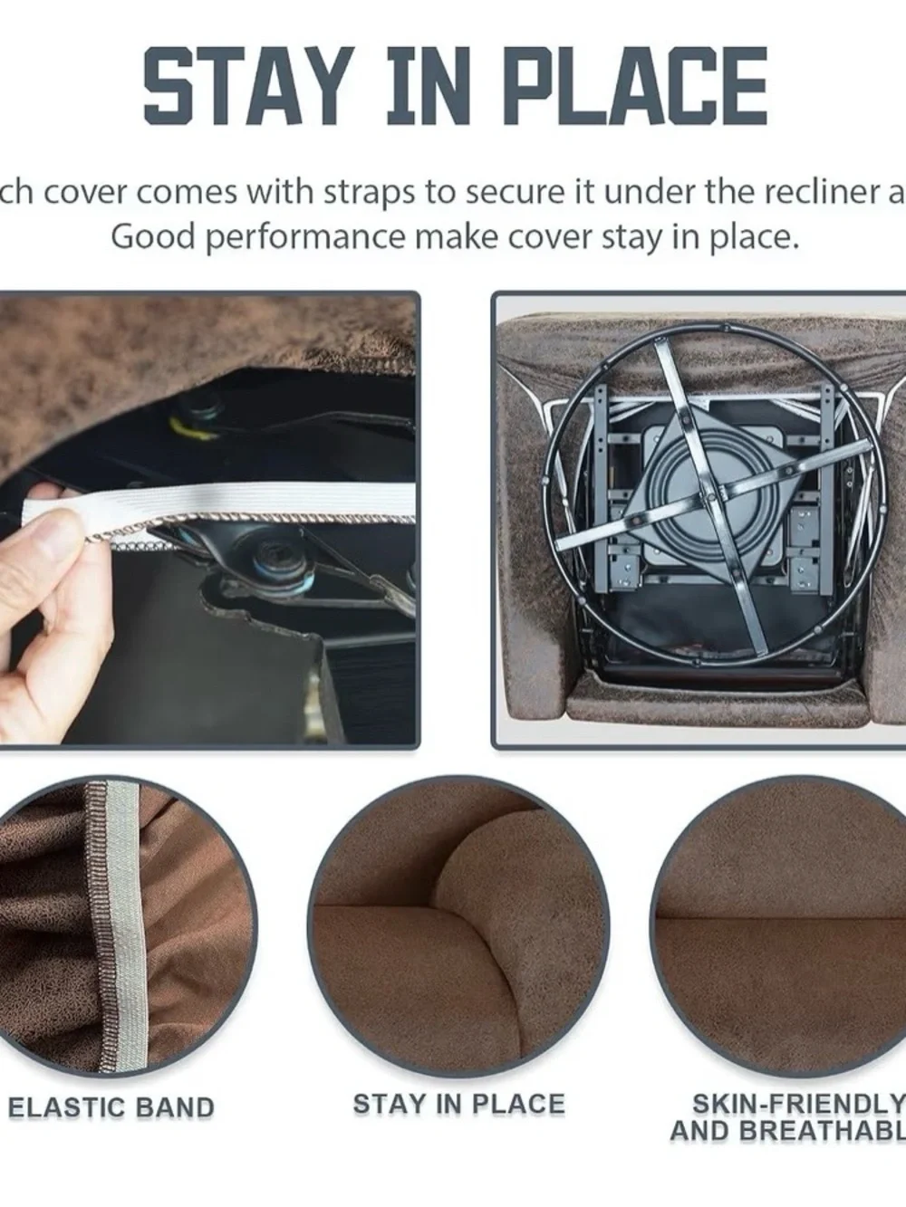 4-Piece Recliner Chair Cover in Brown